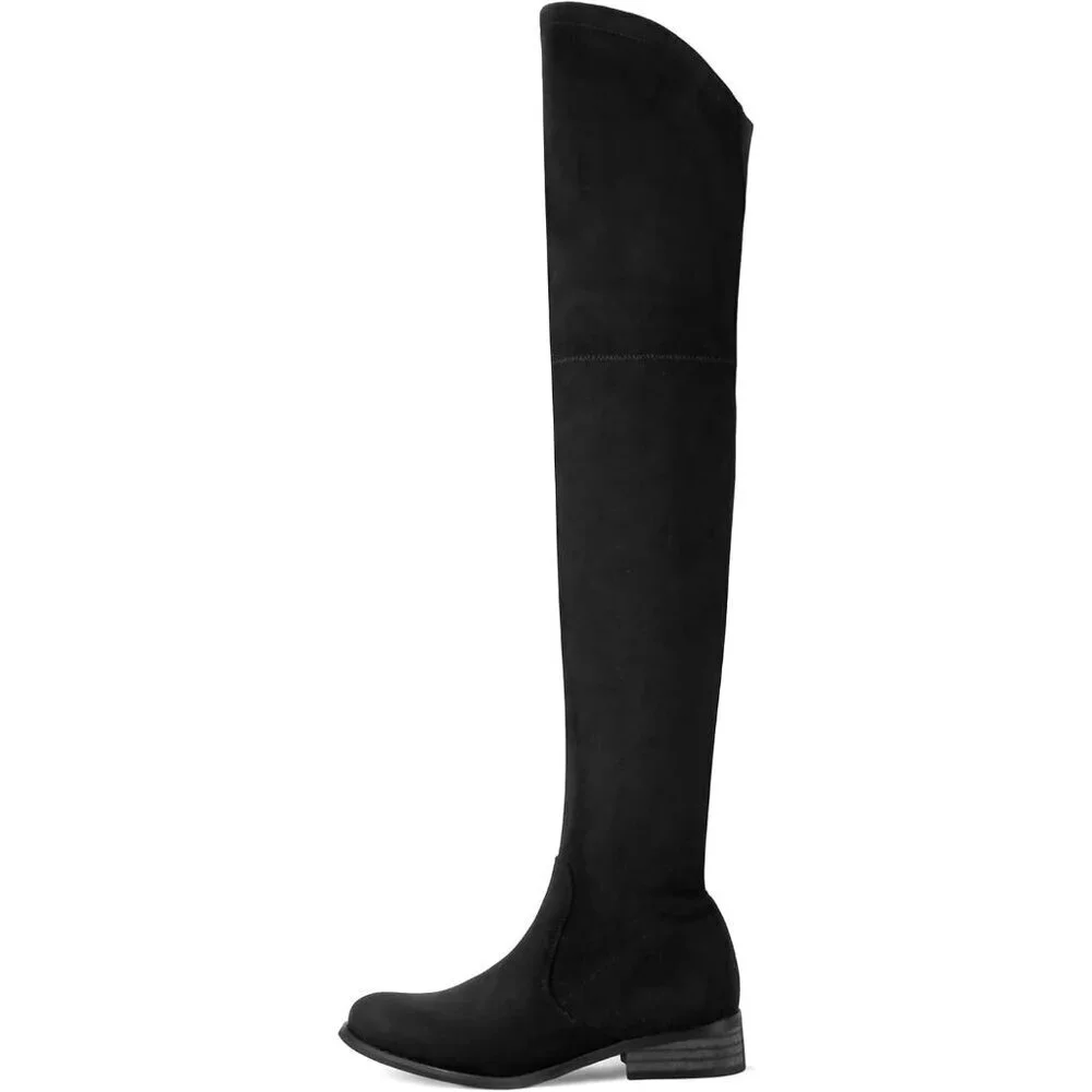 🆕Women's Black Over The Knee Boots Thigh High Low Block Heel Pointed Toe Boots